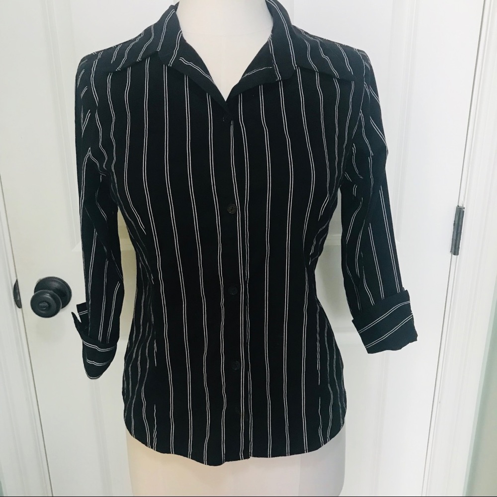 Black/white striped button down professional top